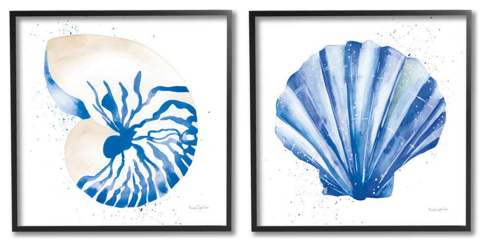 Serene Blue Seashell Clam Simple Design, 2pc, each 12 x 12