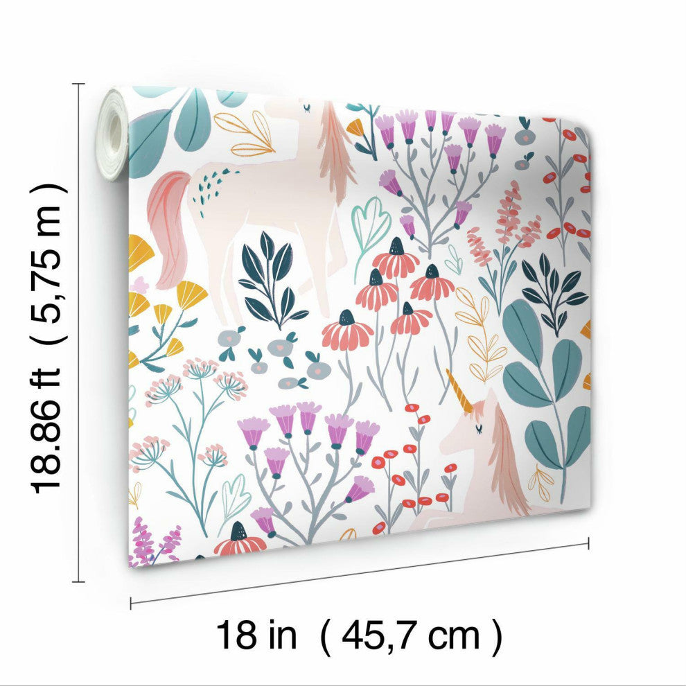White & Pink Unicorn Paradise Peel & Stick Wallpaper