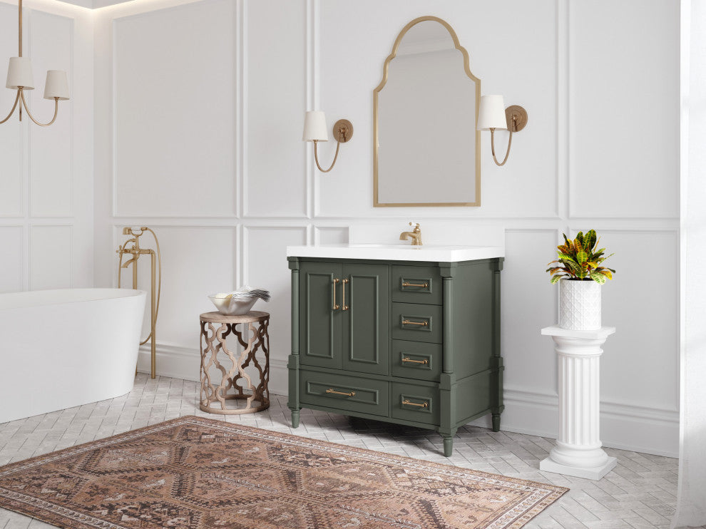 Aberdeen 36 Center Sink Bath Vanity in Pewter Green 1.5" Empira Quartz