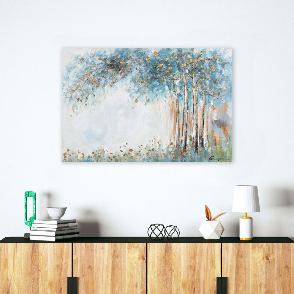 Gleaming Gold Summer Forest Oil Painting Print on Wrapped Canvas