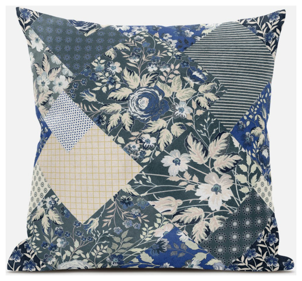 20" Gray Cream Floral Zippered Suede Throw Pillow