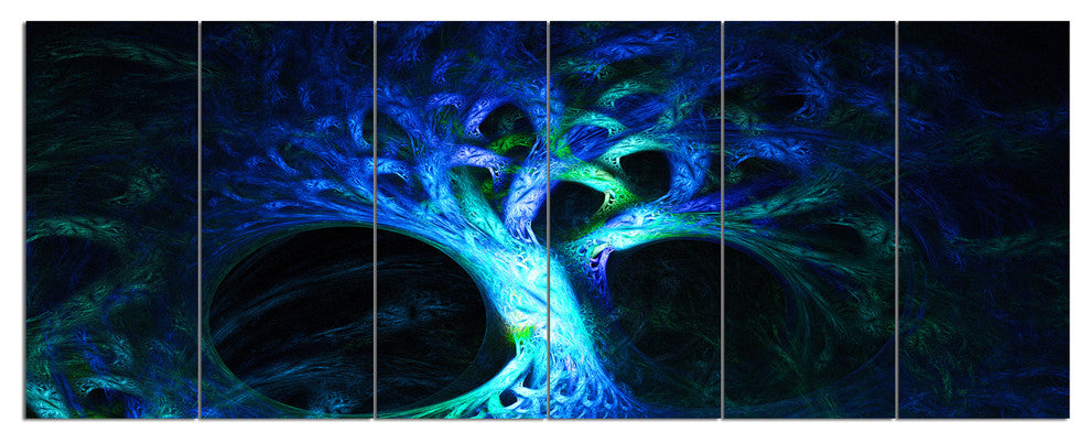 Magical Blue Psychedelic Tree, Abstract Canvas Art Print, 70"x28", 6 Panels