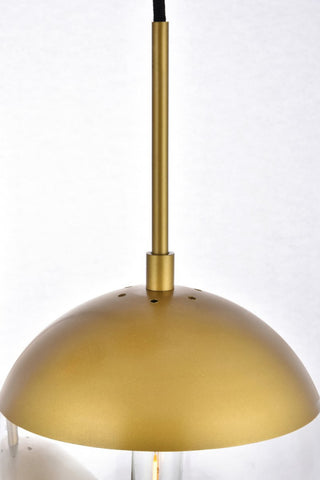 Midcentury Modern Brass And Clear 3-Light Pendant