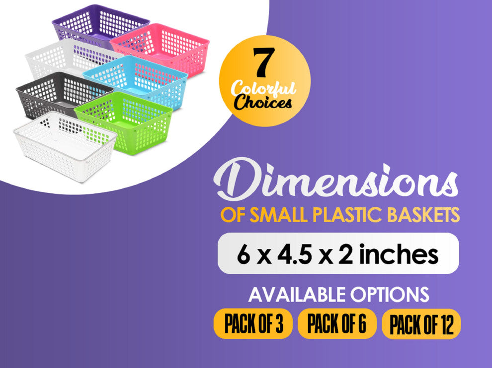 Small Plastic Storage Organizing Basket, Pack of 6, 32-1188-6, Pink