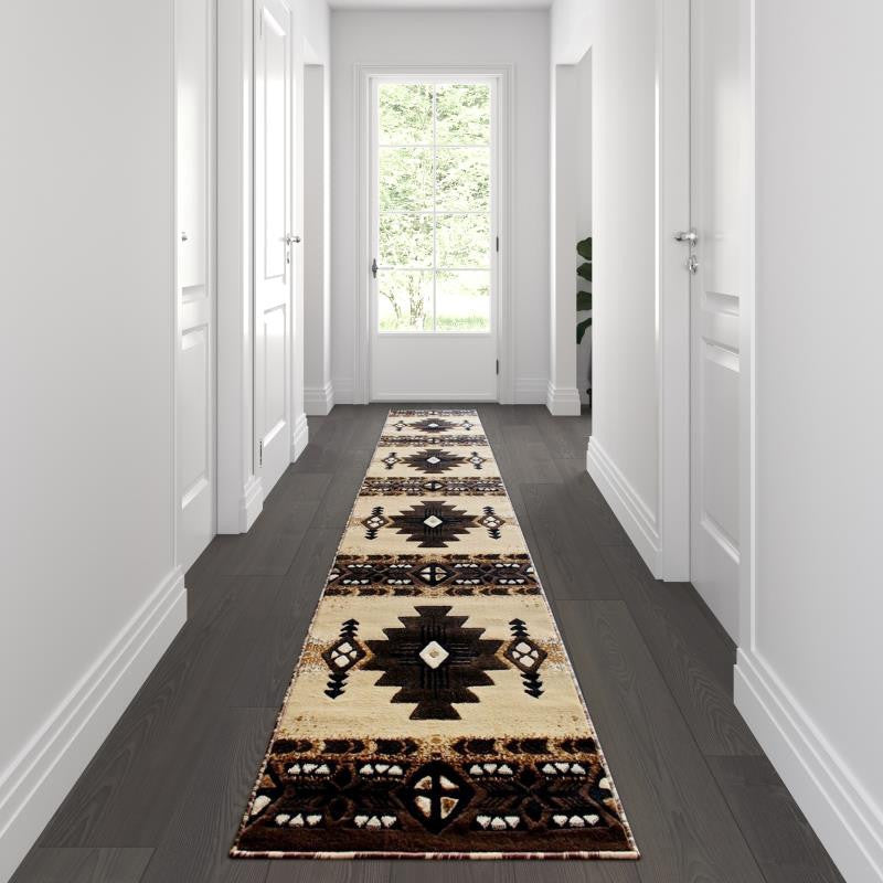 Mohave Collection Traditional Southwestern Style Area Rug, Brown, 2' X 10'