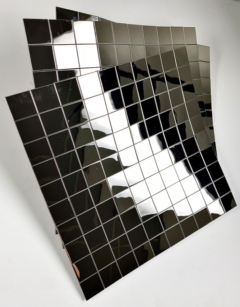 Stainless Steel 12 in. x 12 in. Square Mosaic Wall Tile,Silver,Peel & Stick, Piece