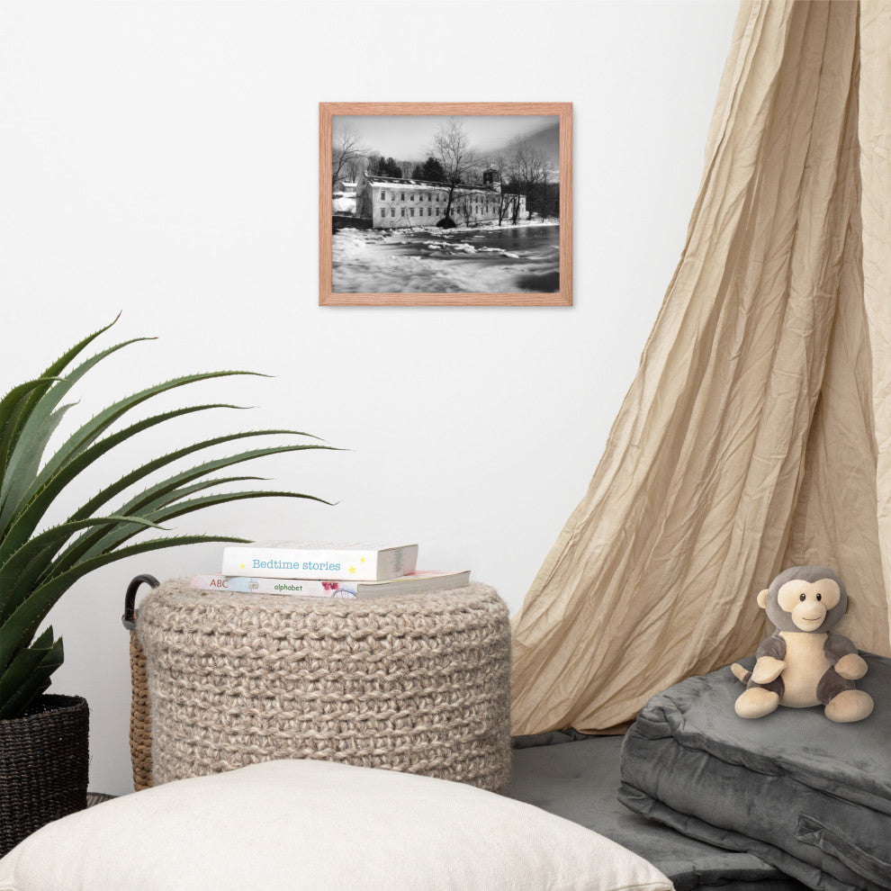 Winter at Powder Mill Rural Landscape Framed Photo Paper Wall Art Prints, Red Oak, 11" X 14"