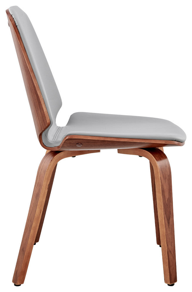 Brinley Faux Leather and Wood Dining Room Accent Chair, Gray and Walnut