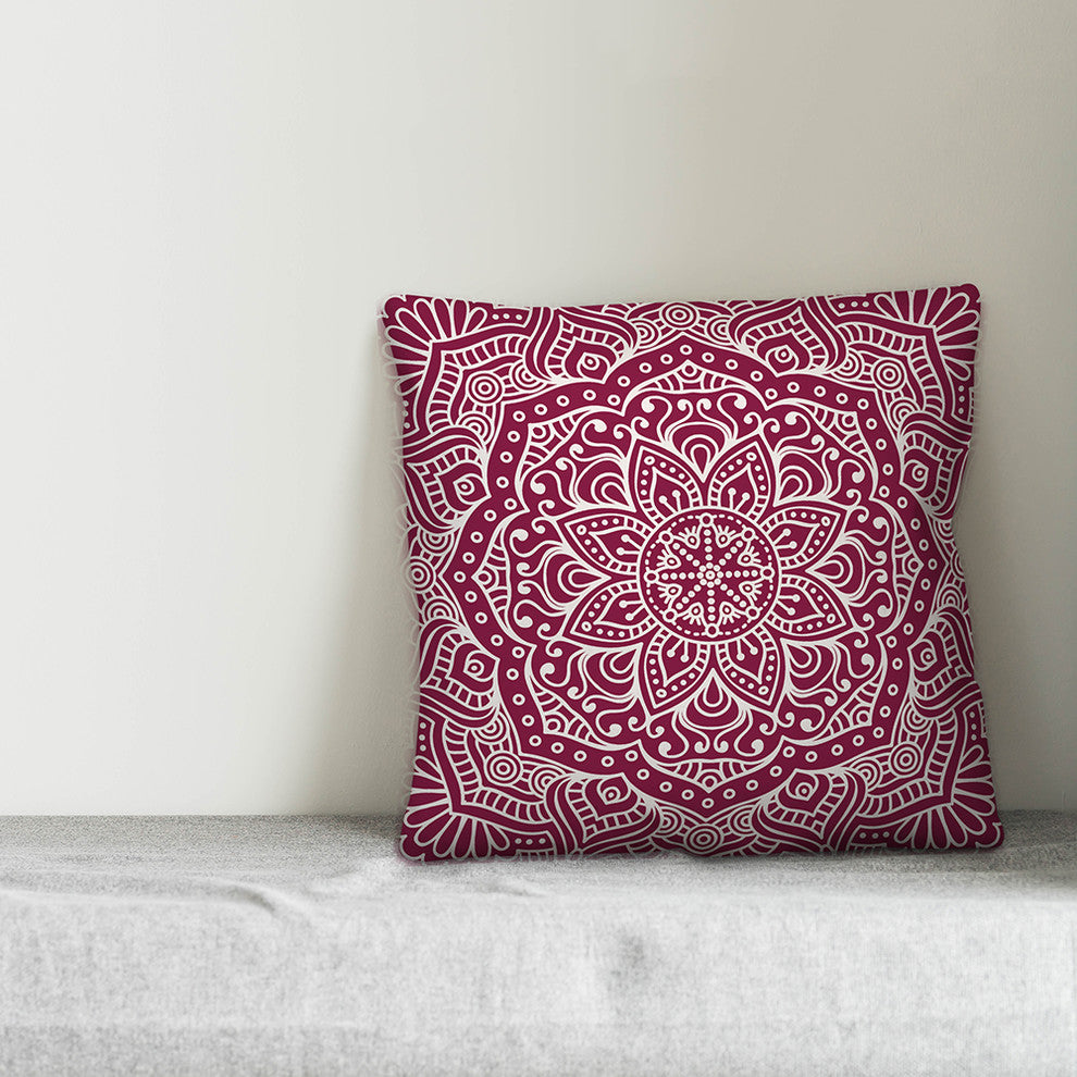 Maroon Boho Medallion 16x16 Throw Pillow