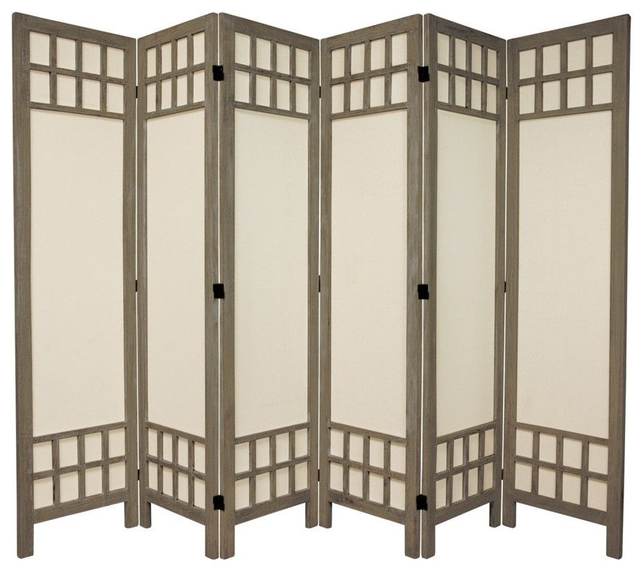 5 1/2' Tall Window Pane Fabric Room Divider, Burnt Gray, 6 Panel