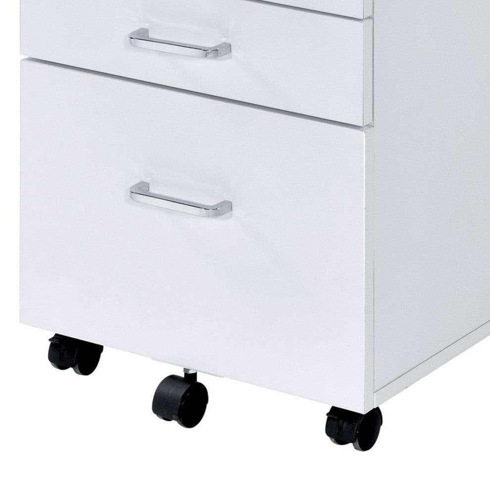 Benzara BM251191 Cabinet With 3 Drawers and Wheels, White