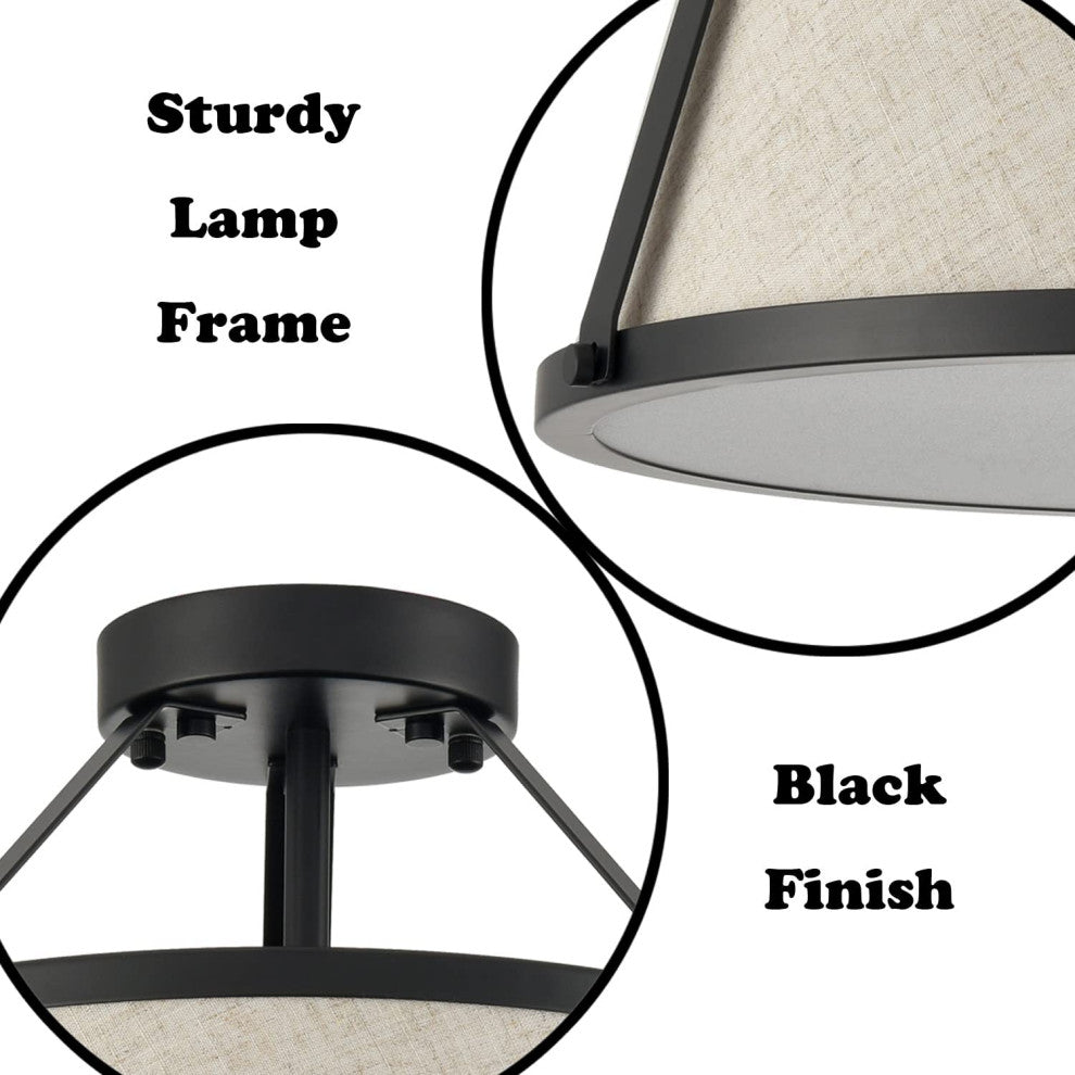 Black Drum Flush Mount Ceiling Light Fixture Fabric Ceiling Lamp