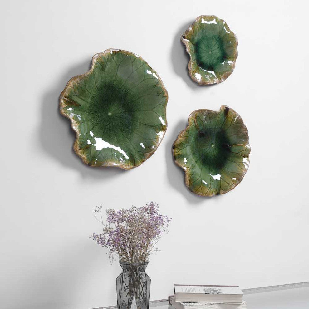 Abella Ceramic Wall Decor, Green, Set of 3