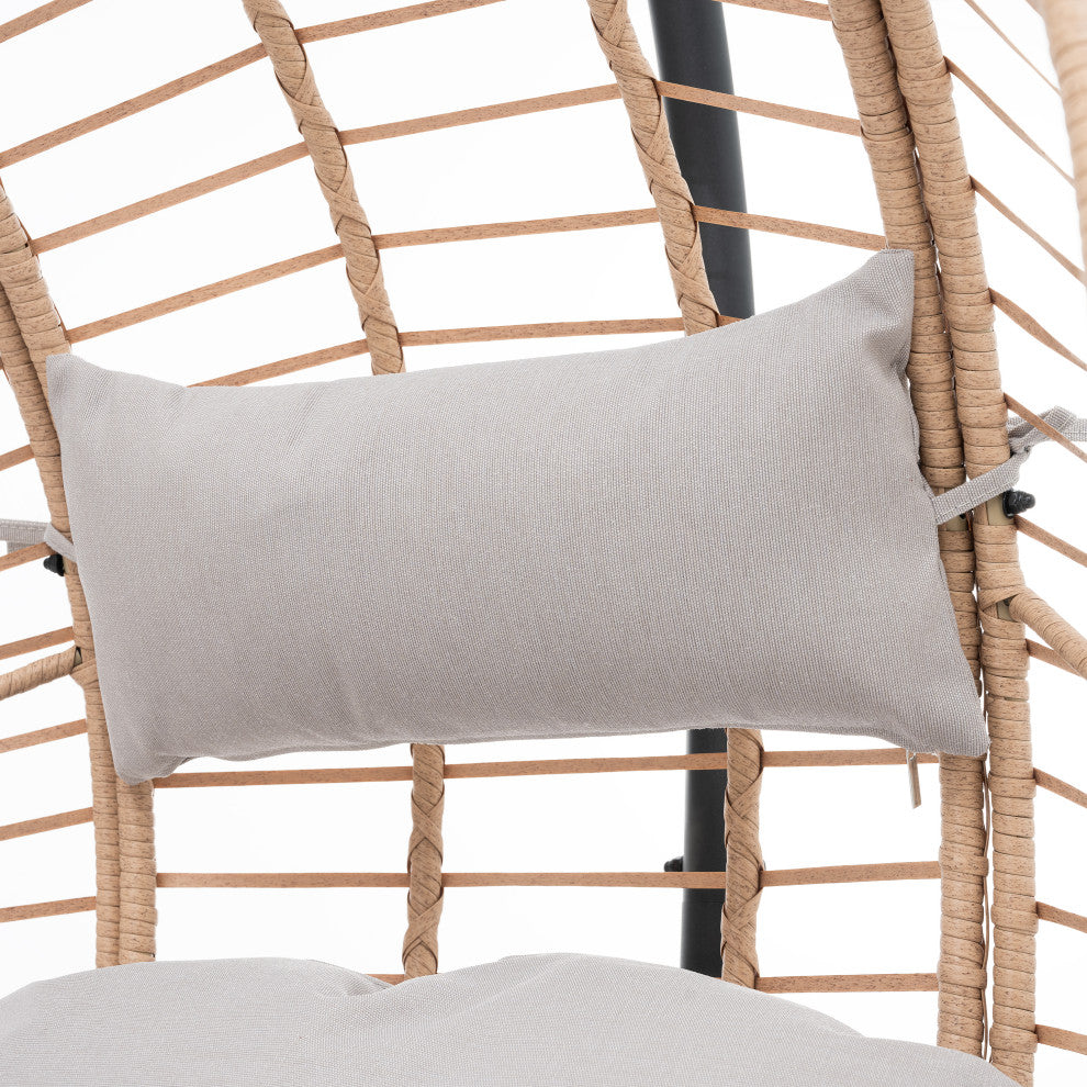 TATEUS Outdoor Wicker Swing Chair Hanging Egg Chair With Cushion and Pillow, Natural