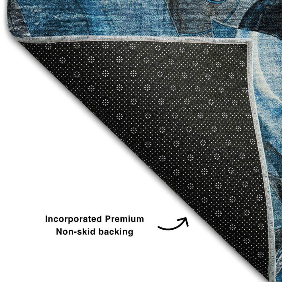 Premium Machine Washable Mayfield AMF558 Blue 2'3" x 7'6" Runner Rug
