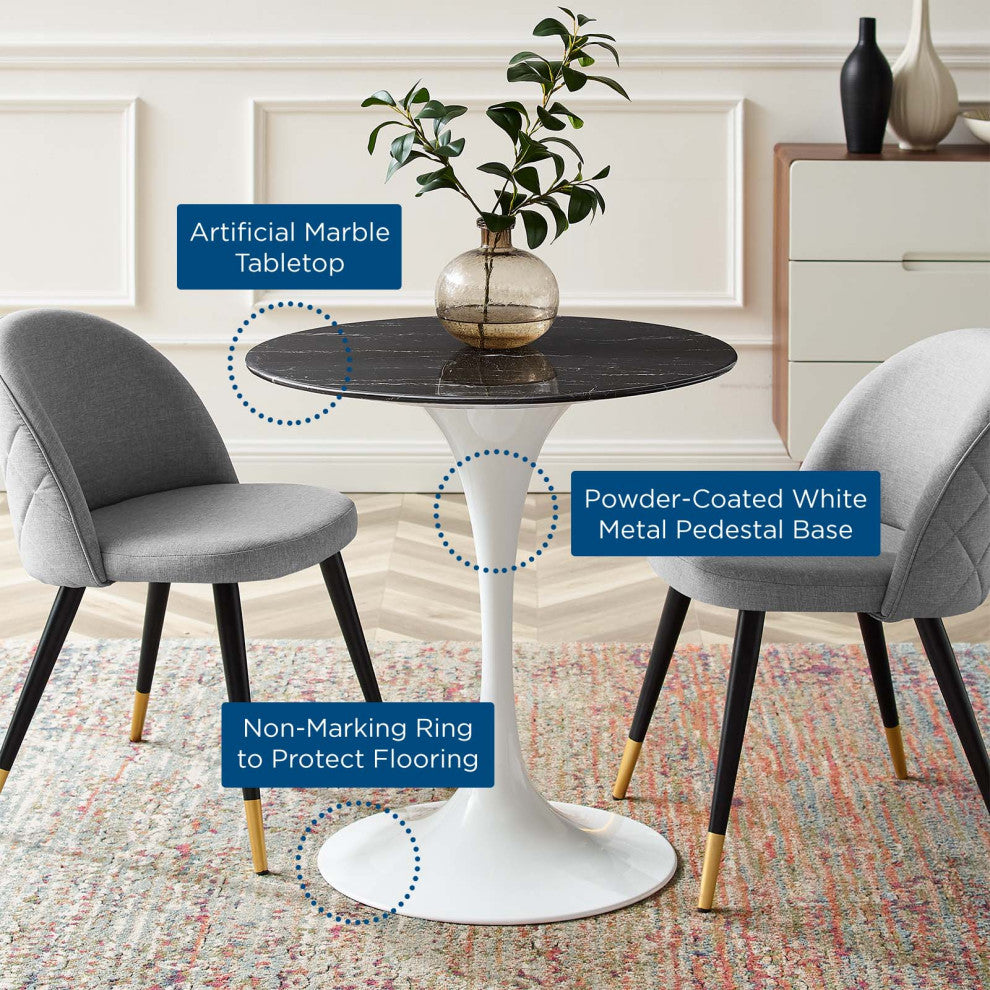 Lippa 28" Artificial Marble Dining Table White Black