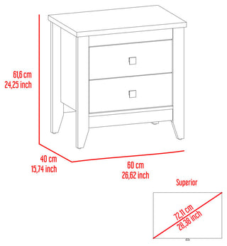 Breeze Four-Legged Modern Bedroom Nightstand, with Two Drawers - Black