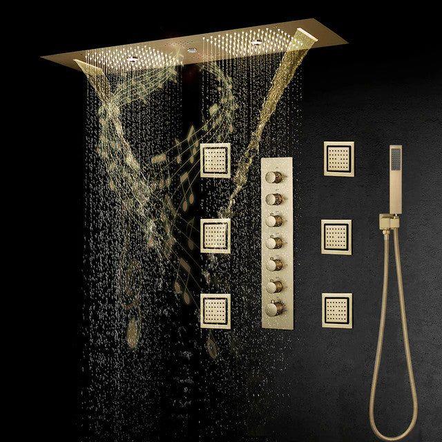 LED Mist Shower System With Hand Shower, Style D - Touch Panel Light