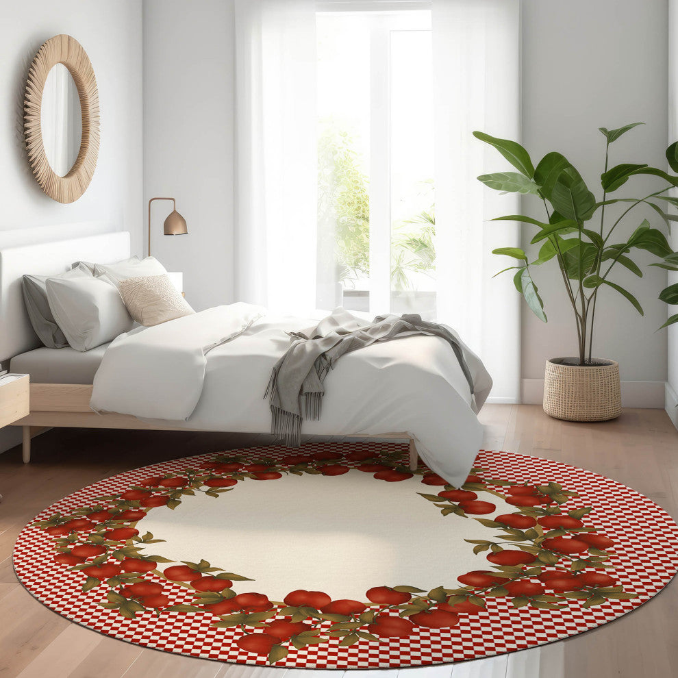 Indoor/Outdoor Kendall KE9 Red Machine Washable 8' x 8' Round Rug