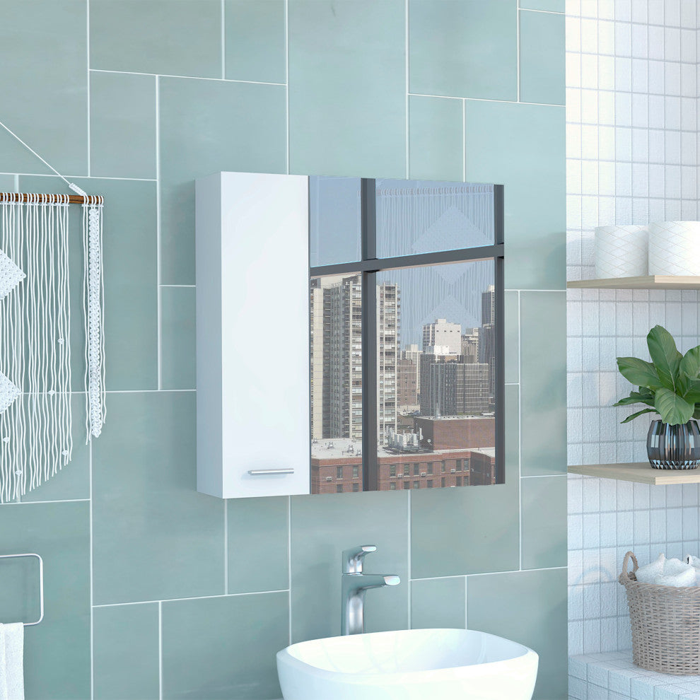 DEPOT E-SHOP Harbor Med. Cabinet, Mirror, 4 Shelves, Single Door, White