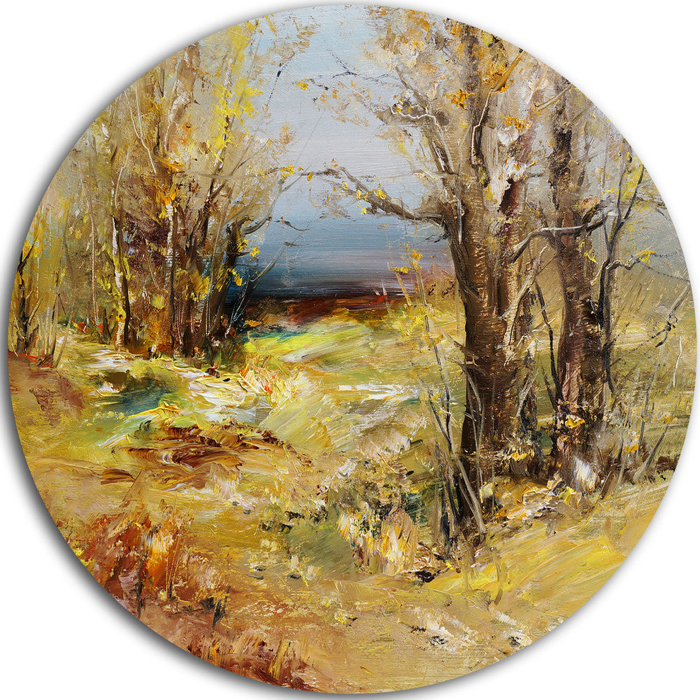 Yellow Forest, Landscape Round Wall Art, 11"
