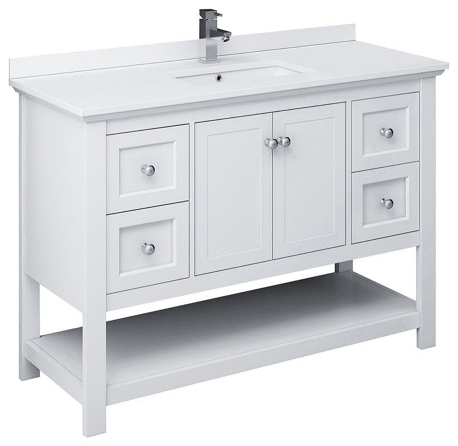 Fresca Manchester 48" Traditional Wood Bathroom Cabinet with Top/Sink in White