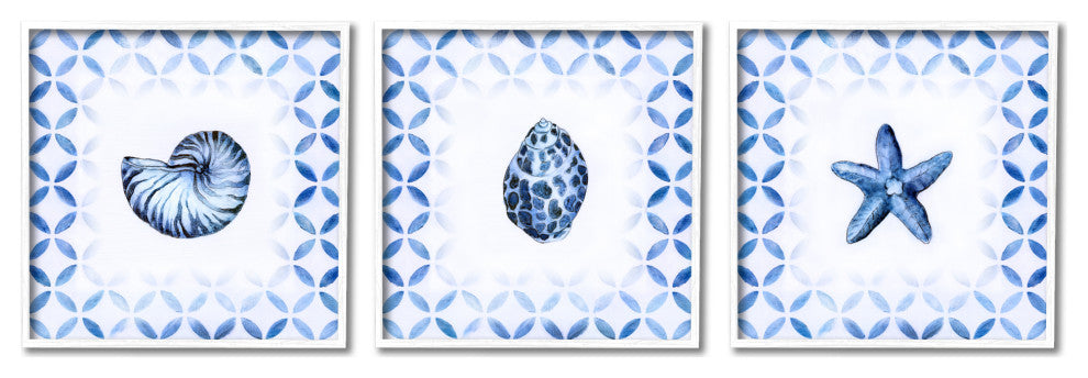 Nautilus Spiral Shell Starfish Blue Aquatics Circle Pattern,12 x 12