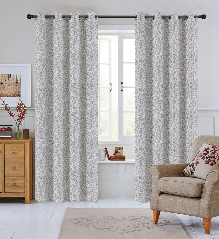 Jacquard Scroll Drapery Curtain Panels, Natural, 50"x63", Set of 2