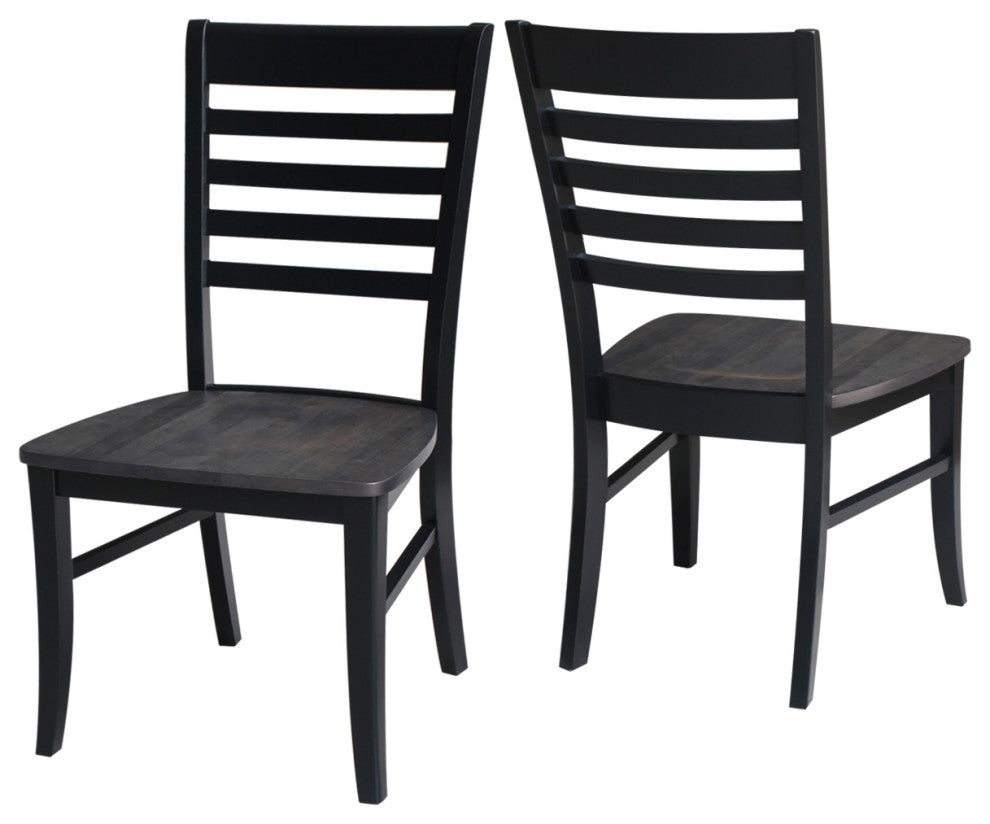 Set of Two Roma Ladderback Chairs, Coal-Black/Washed Black