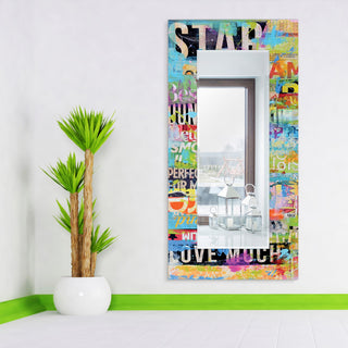 Metro Mix Rectangular Beveled Mirror on Free Floating Printed Tempered Art Glass