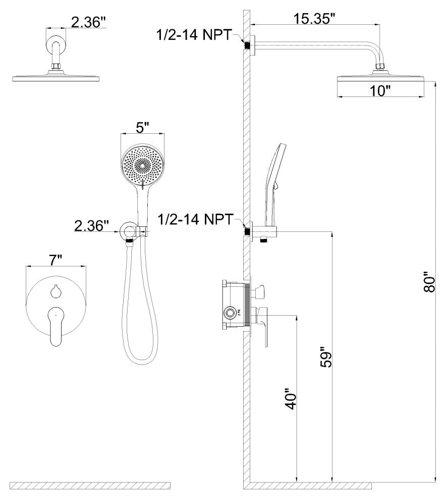 Shower System, 10" Shower Head Handheld Shower Set Shower Valve Kit, Chrome