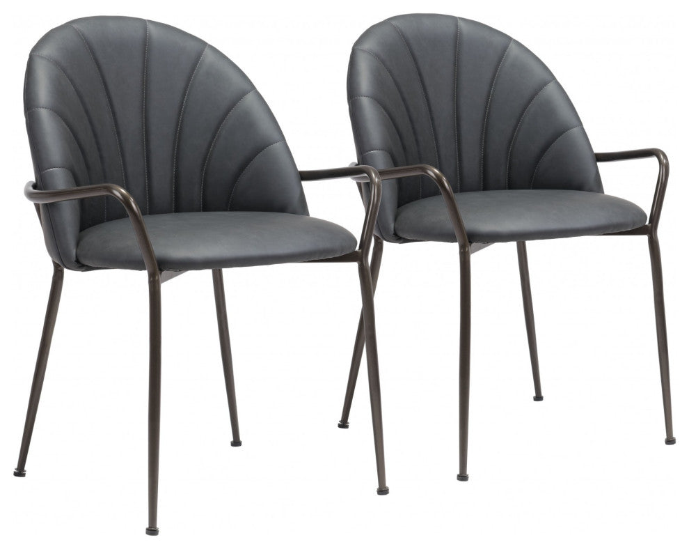 Set of Two Dark Gray Faux Leather Arch Dining Chairs