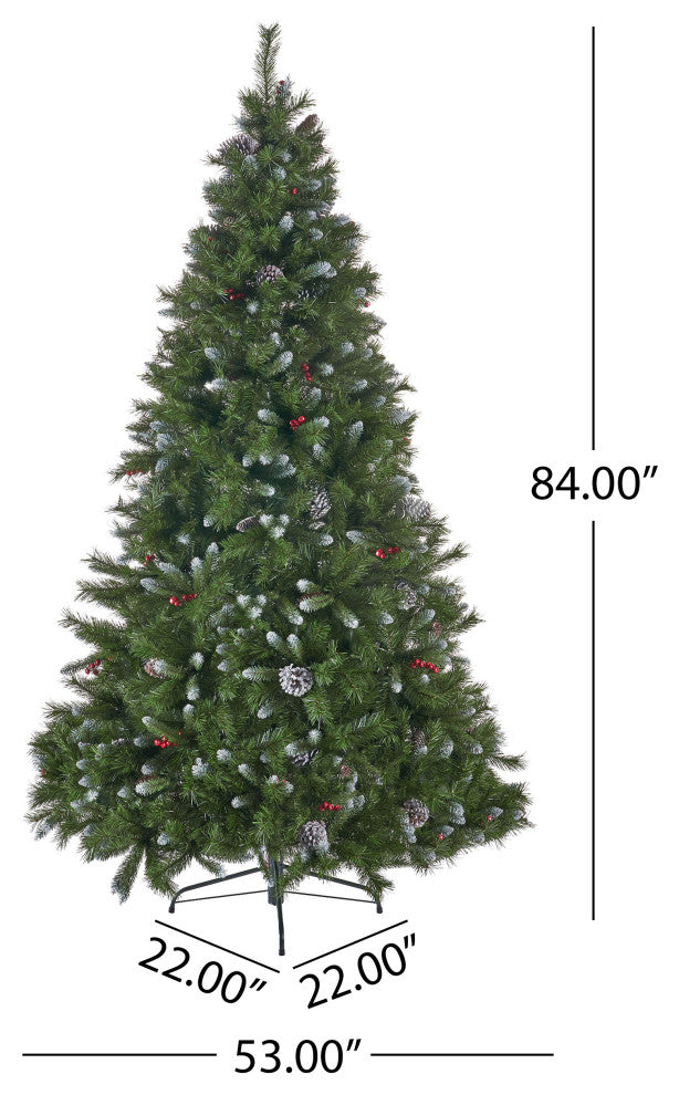 7-foot Mixed Spruce Unlit Hinged Artificial Christmas Tree with Frosted Branches, Unlit