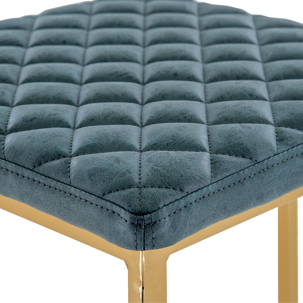 LeisureMod Quincy Quilted Stitched Leather Bar Stools With Gold Metal Frame