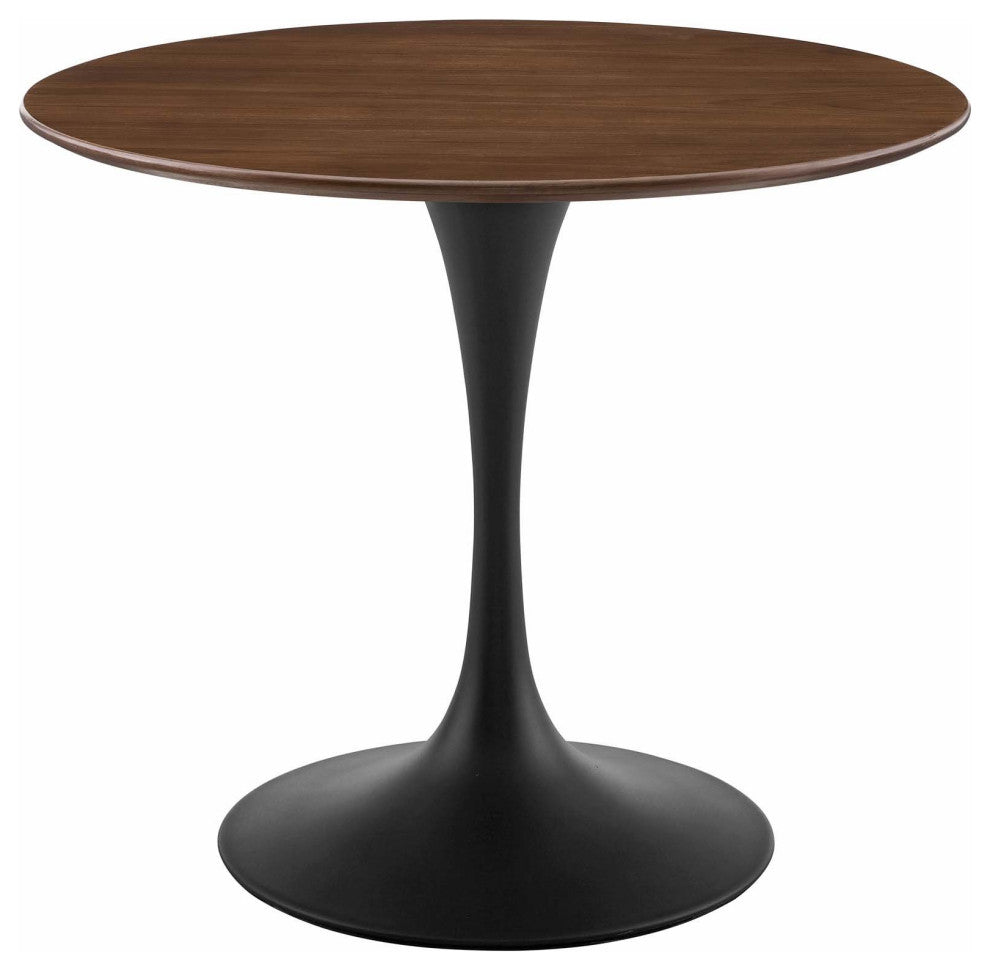 Modern Designer Room Round Dining Table, Wood Metal Steel, Black Walnut Brown
