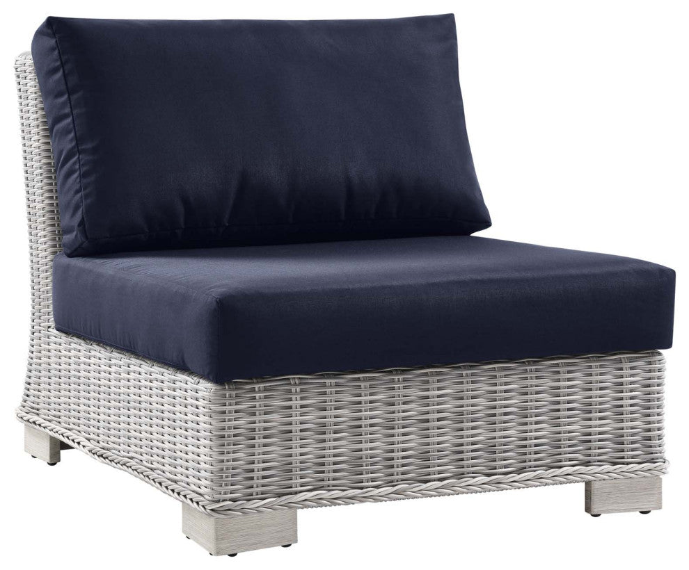 Outdoor Patio Wicker Rattan 9-Piece Sectional Sofa Furniture Set Gray Navy