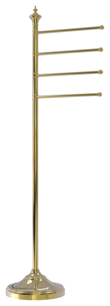 Floor Standing 4 Pivoting Swing Arm Towel Holder, Unlacquered Brass