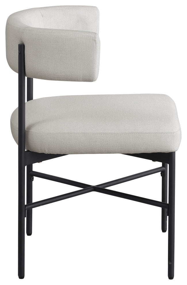 Rivage Durable Linen Textured Fabric Dining Chair, Set of 2, Beige, Matte Black Finish