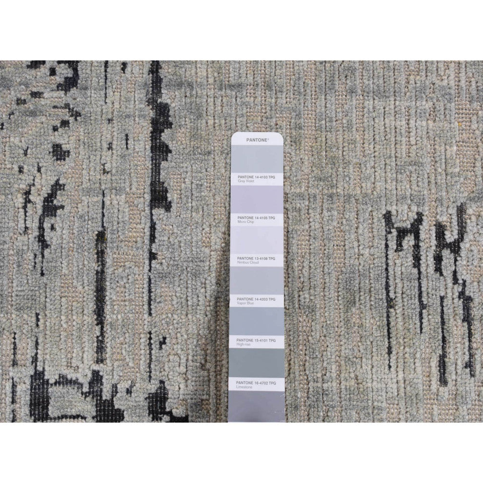 Cloud Gray THE CANE Pure Silk With Textured Wool Hand Knotted Rug 6'x9'