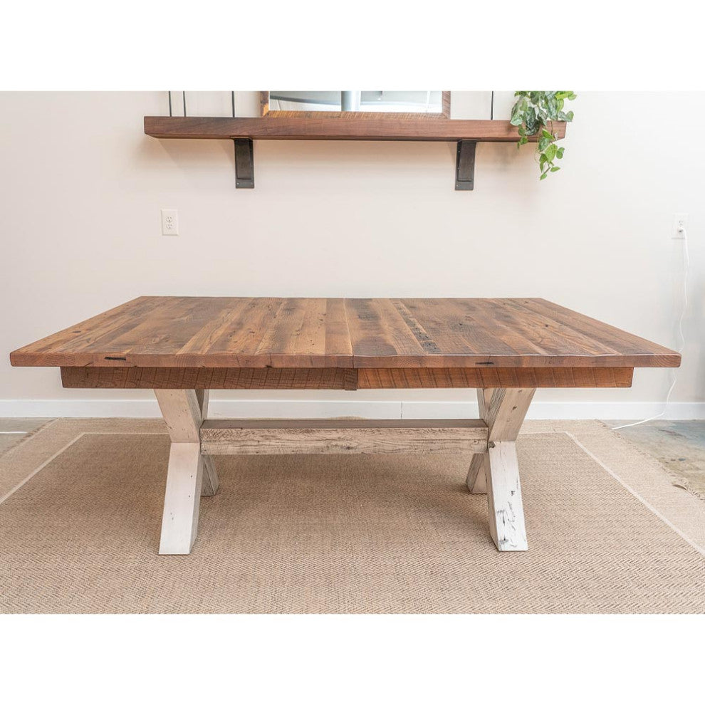 Foster Farmhouse Dining Table, Barnwood, Natural, 42x66, 4 Middle Leaves