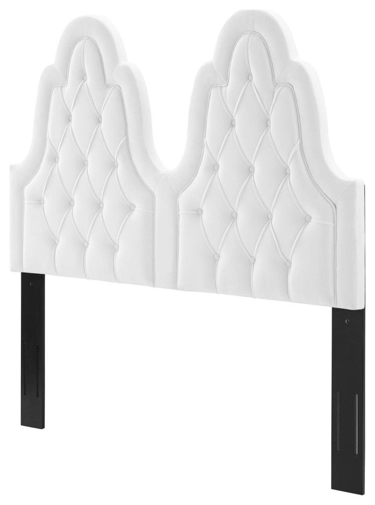 Tufted Headboard, Full Queen Size, Velvet, White, Modern Contemporary, Bedroom