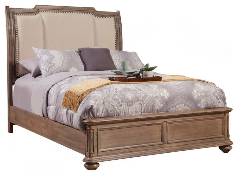 Melbourne Queen Sleigh Bed With Upholstered Headboard, French Truffle