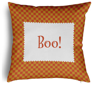 Halloween Boo Checks Accent Pillow With Removable Insert, Rust, 18"x18"