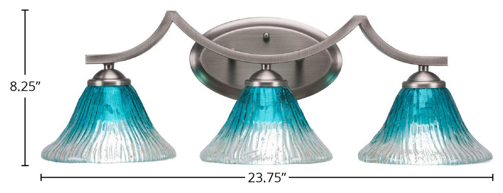 Zilo 3 Light Bath Bar With 7" Teal Crystal Glass