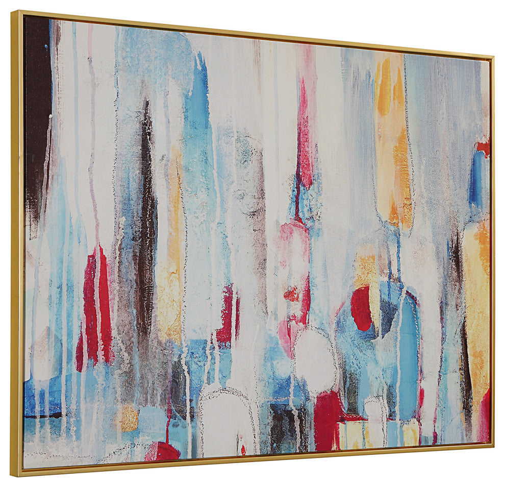 Rainy Forest Abstract Wall Art 24x32 With Gold Frame, Multi Color