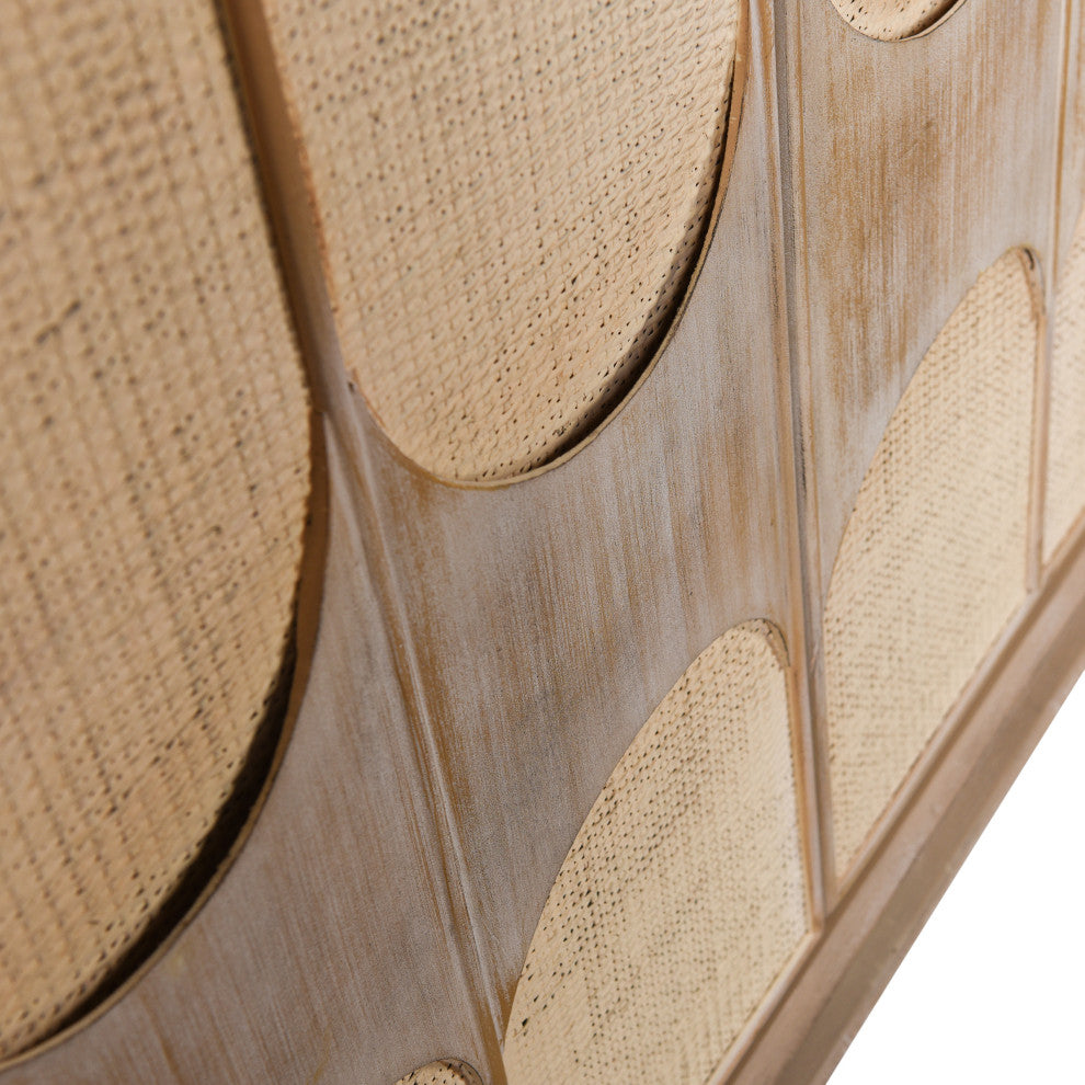 Melrose Cabinet-Two Woven Cane Doors-Light Bisque Finish-White Wash Top Coat