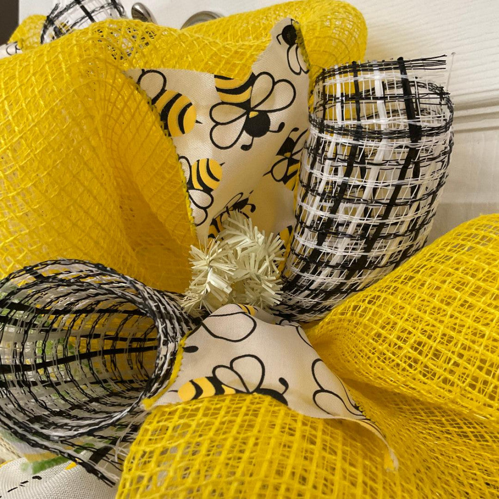 Bee Blessed Welcome Wreath Handmade Deco Mesh 24 inch or 28 inch diameter, Extra Large 28 Inch Diameter