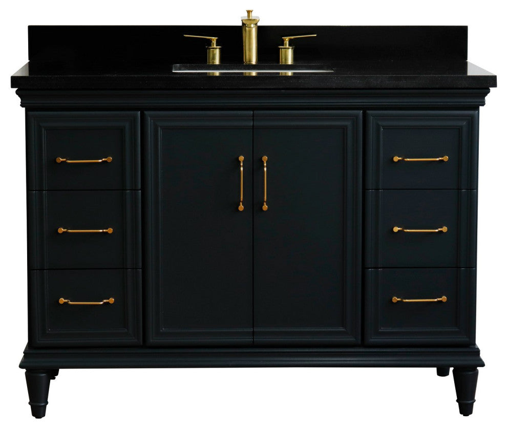 49" Single Sink Vanity, Dark Gray Finish With Black Galaxy Granite