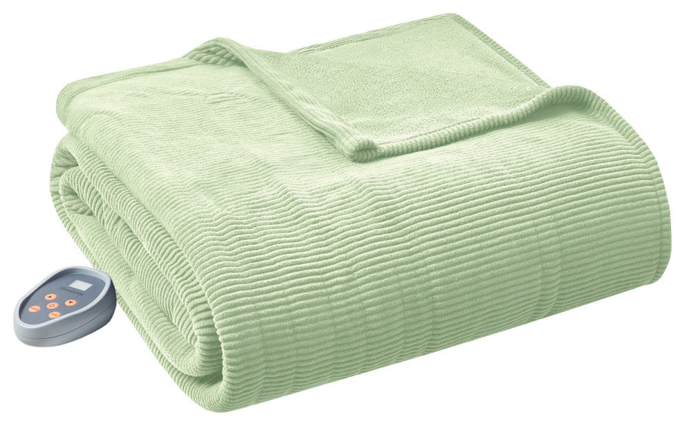 Beautyrest Knitted Micro Fleece Solid Textured Heated Blanket, Green, King