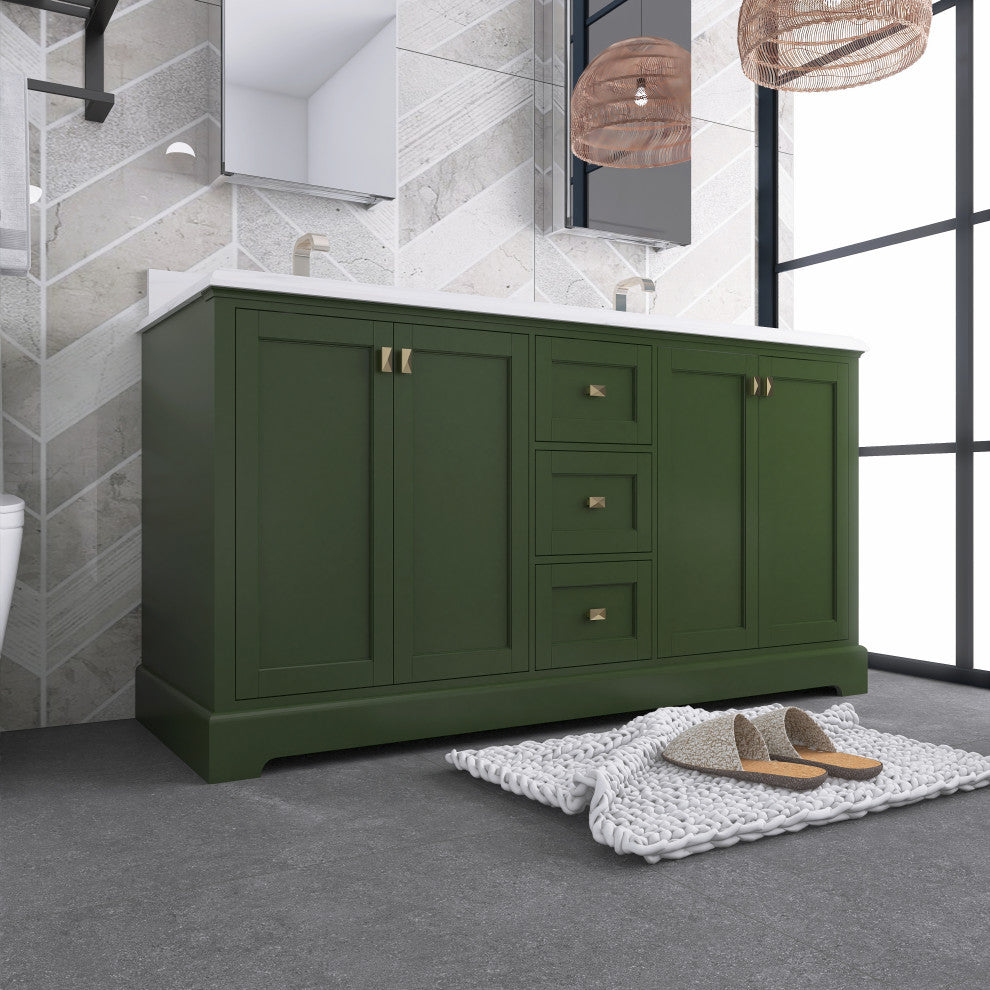 60/72" Plywood Freestanding Bath Vanity Set, Drawer and Ceramic Sink, Venetian Green, 60 Inch